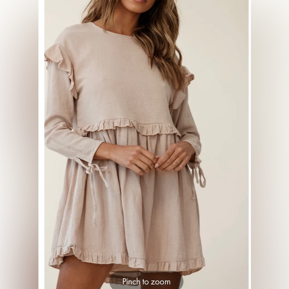 Indikah {Angel Biba} Khaki Color Ruffle Boho Dress Size XS - Picture 3 of 14